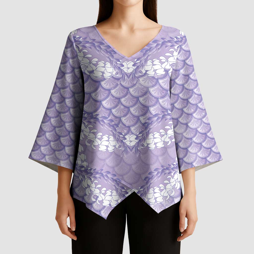 Lilac Mermaid Puakenikeni Maile Lei Kimono Sleeve Blouse