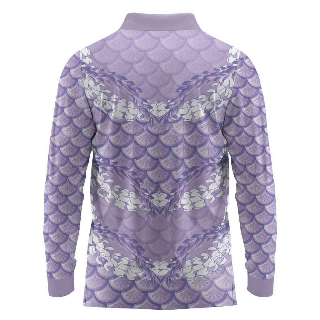 Lilac Mermaid Puakenikeni Maile Lei Long Sleeve Polo Shirt