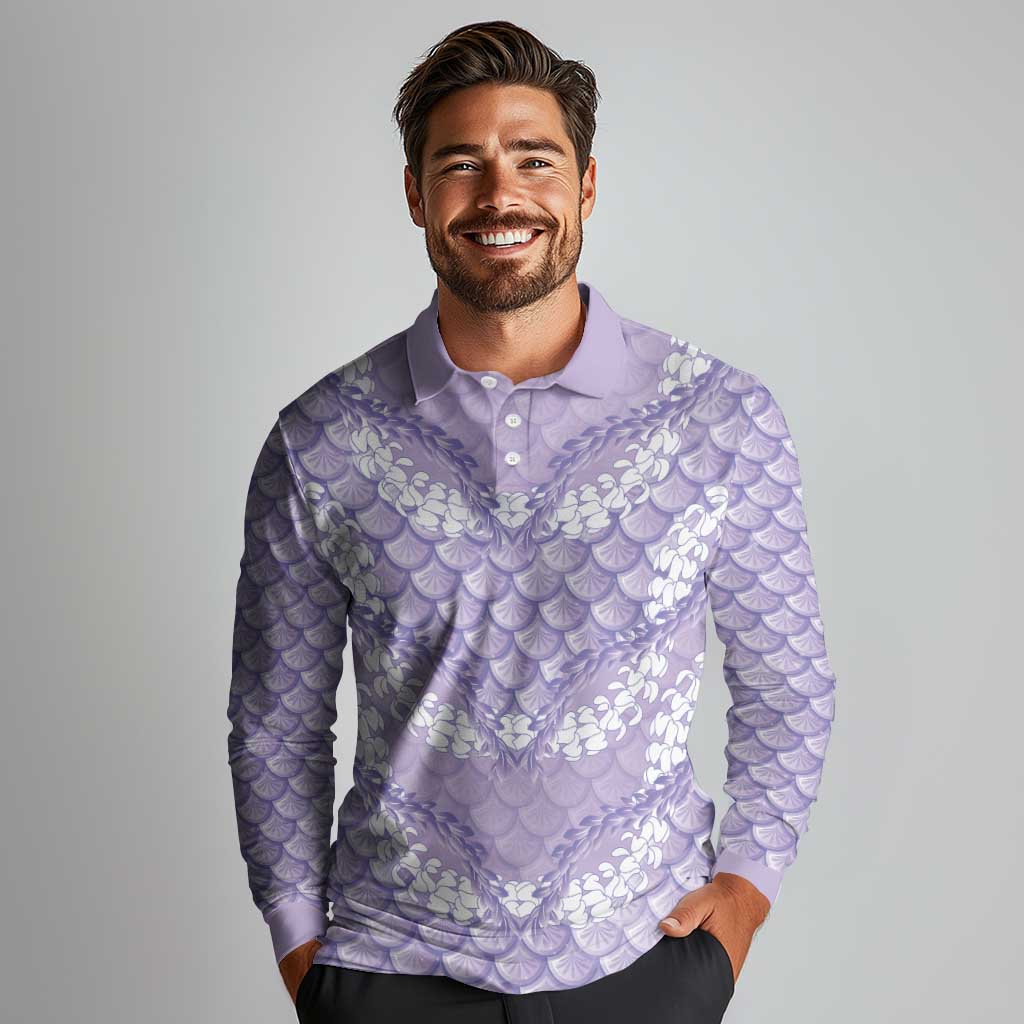 Lilac Mermaid Puakenikeni Maile Lei Long Sleeve Polo Shirt