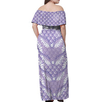 Lilac Mermaid Puakenikeni Maile Lei Off Shoulder Maxi Dress