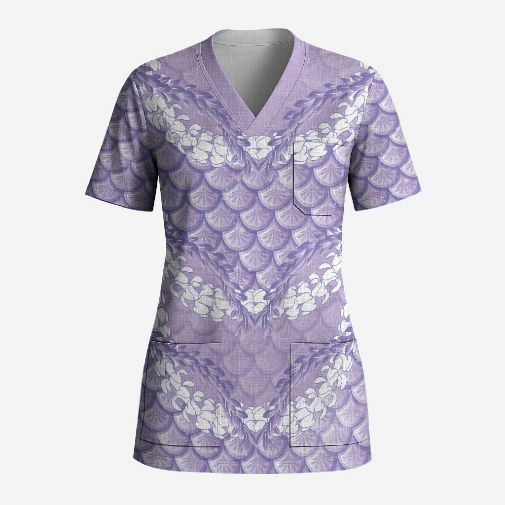 Lilac Mermaid Puakenikeni Maile Lei Scrub Top