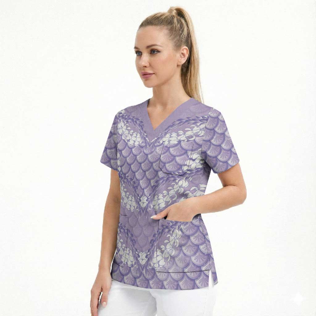 Lilac Mermaid Puakenikeni Maile Lei Scrub Top
