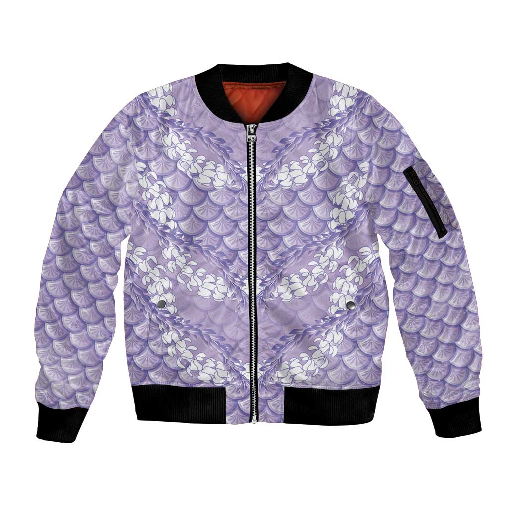 Lilac Mermaid Puakenikeni Maile Lei Sleeve Zip Bomber Jacket