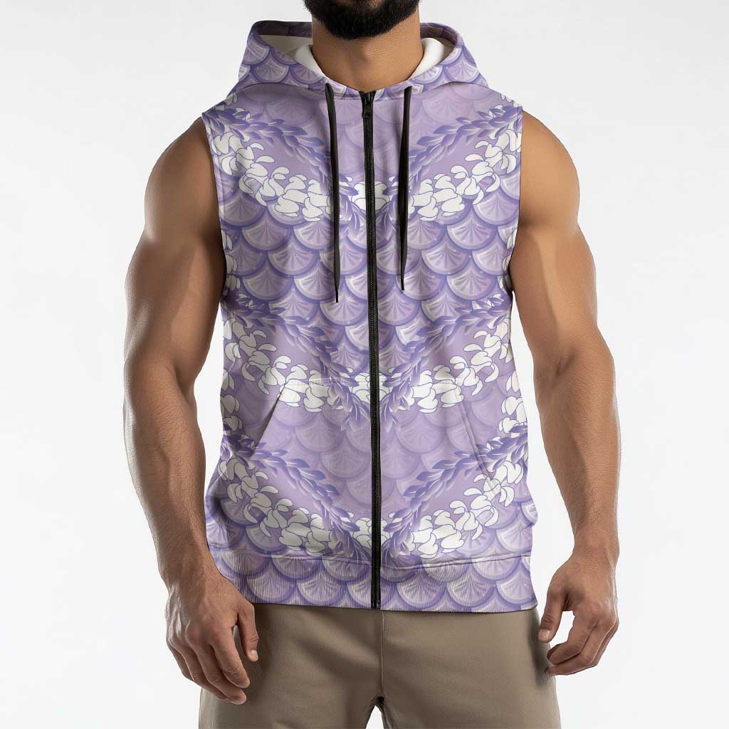 Lilac Mermaid Puakenikeni Maile Lei Sleeveless Zip Hoodie LT01 - Polynesian Pride