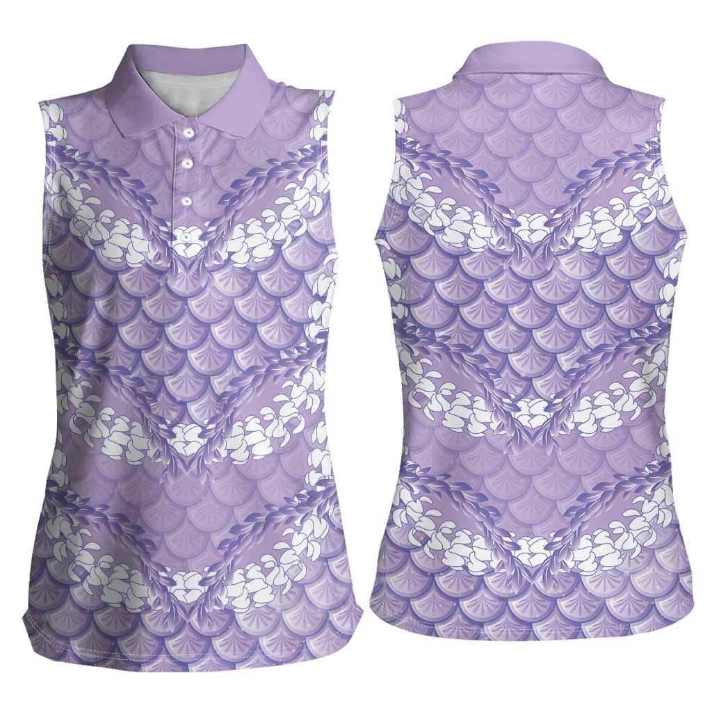 Lilac Mermaid Puakenikeni Maile Lei Women Sleeveless Polo Shirt