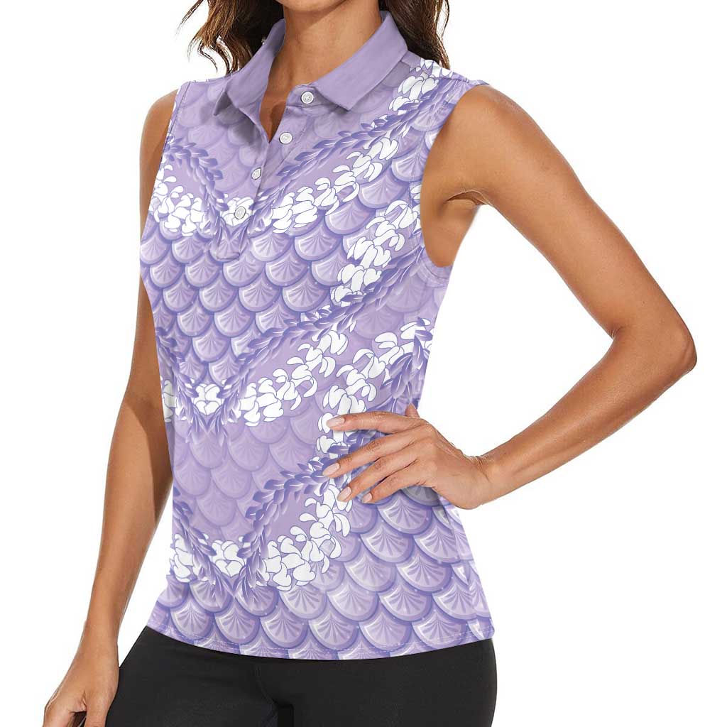 Lilac Mermaid Puakenikeni Maile Lei Women Sleeveless Polo Shirt