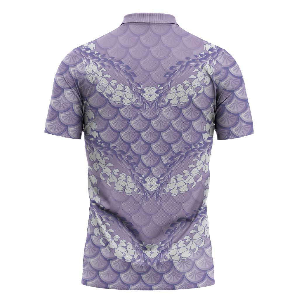 Lilac Mermaid Puakenikeni Maile Lei Zipper Polo Shirt