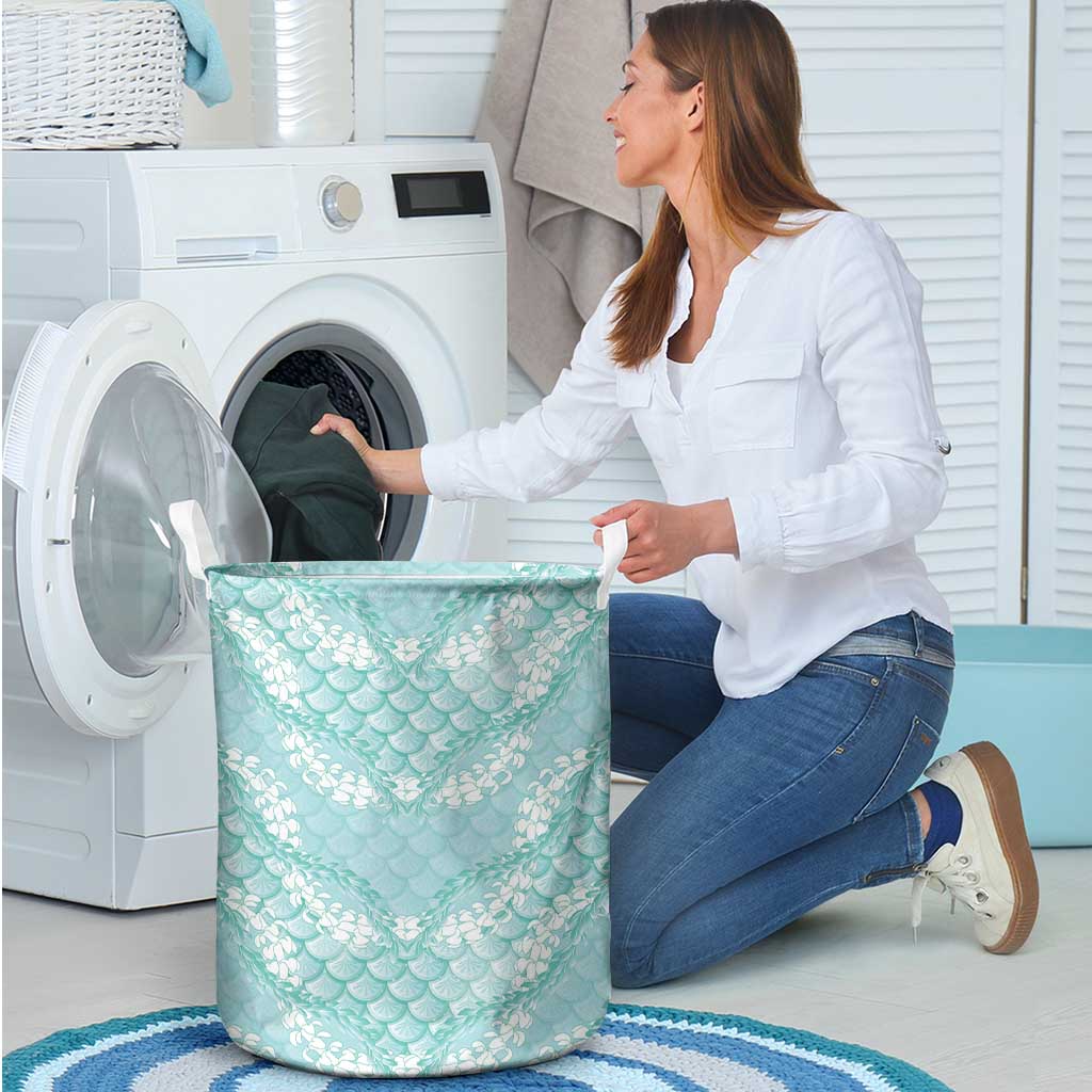 Light Turquoise Mermaid Puakenikeni Maile Lei Laundry Basket LT01 - Polynesian Pride