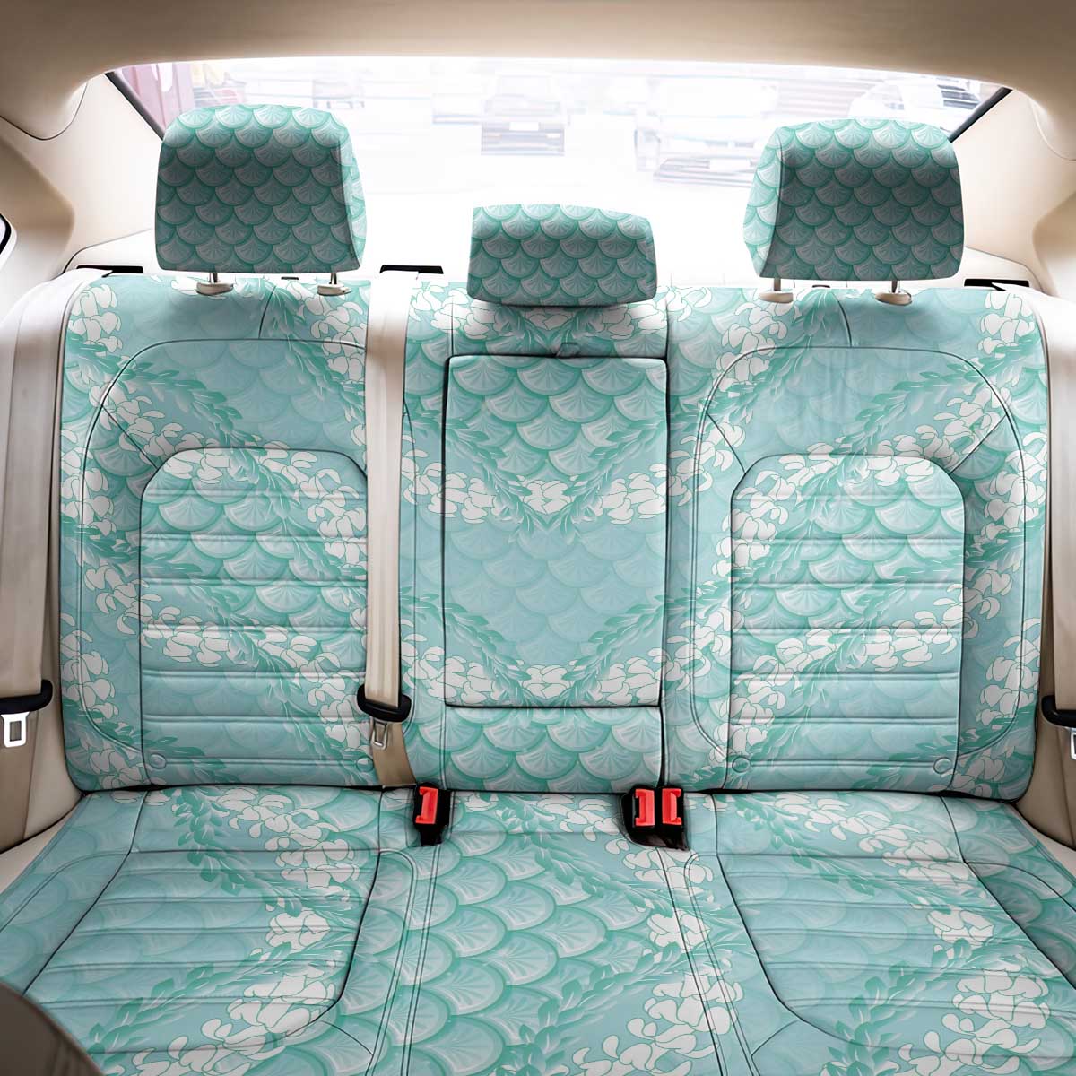 Light Turquoise Mermaid Puakenikeni Maile Lei Back Car Seat Cover
