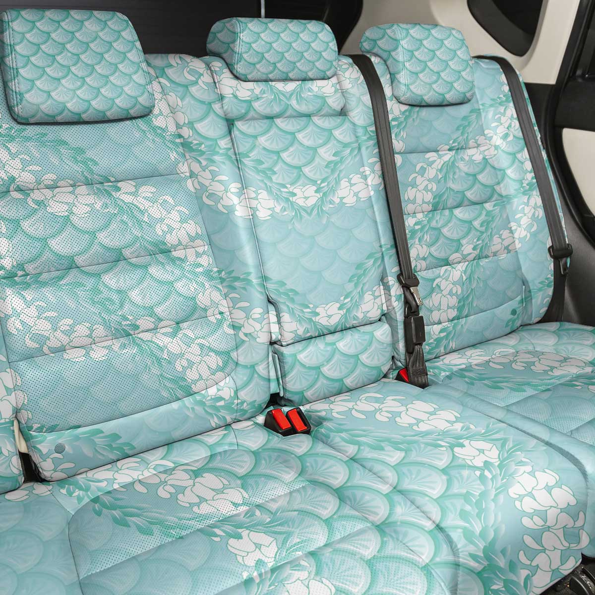 Light Turquoise Mermaid Puakenikeni Maile Lei Back Car Seat Cover