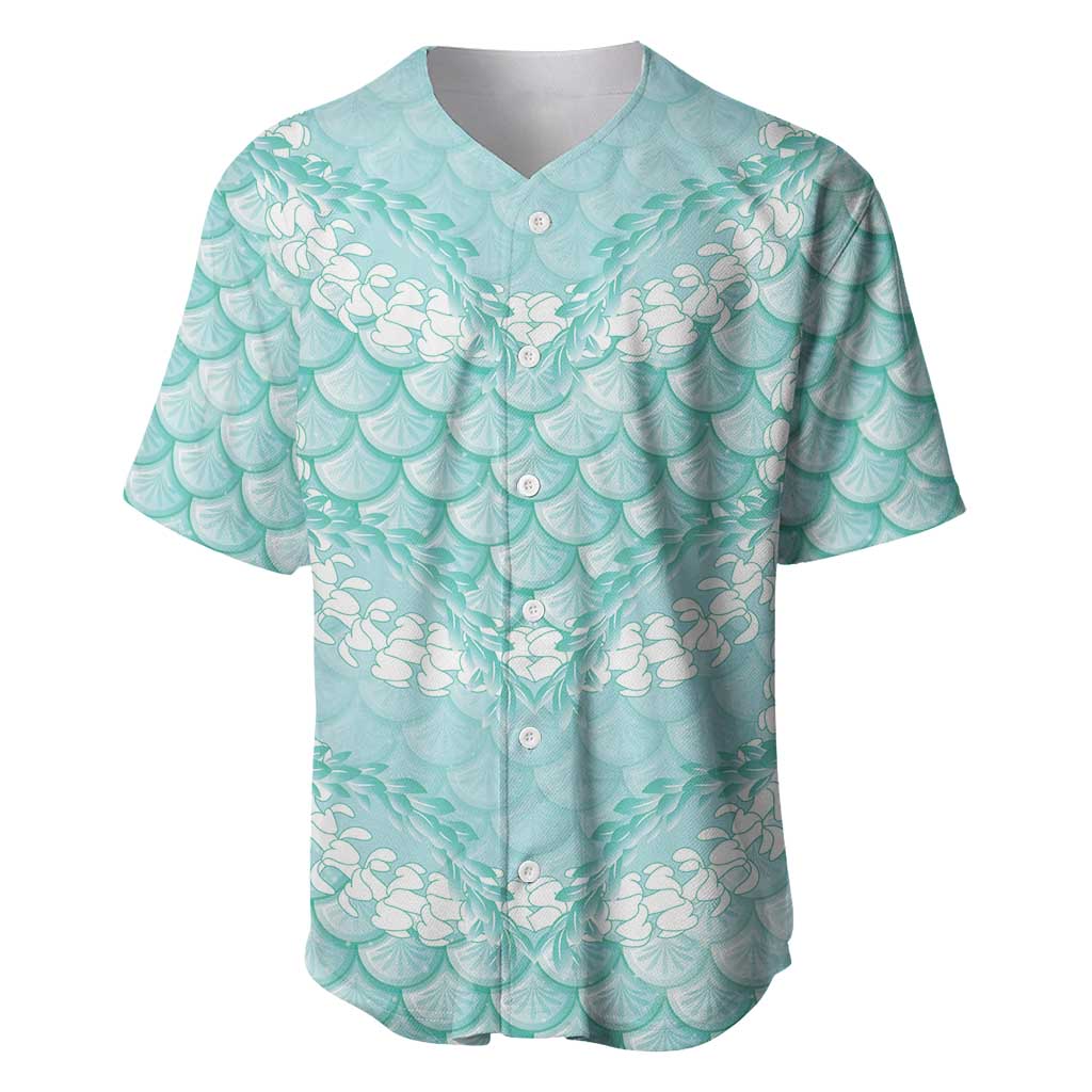 Light Turquoise Mermaid Puakenikeni Maile Lei Baseball Jersey LT01 Turquoise - Polynesian Pride