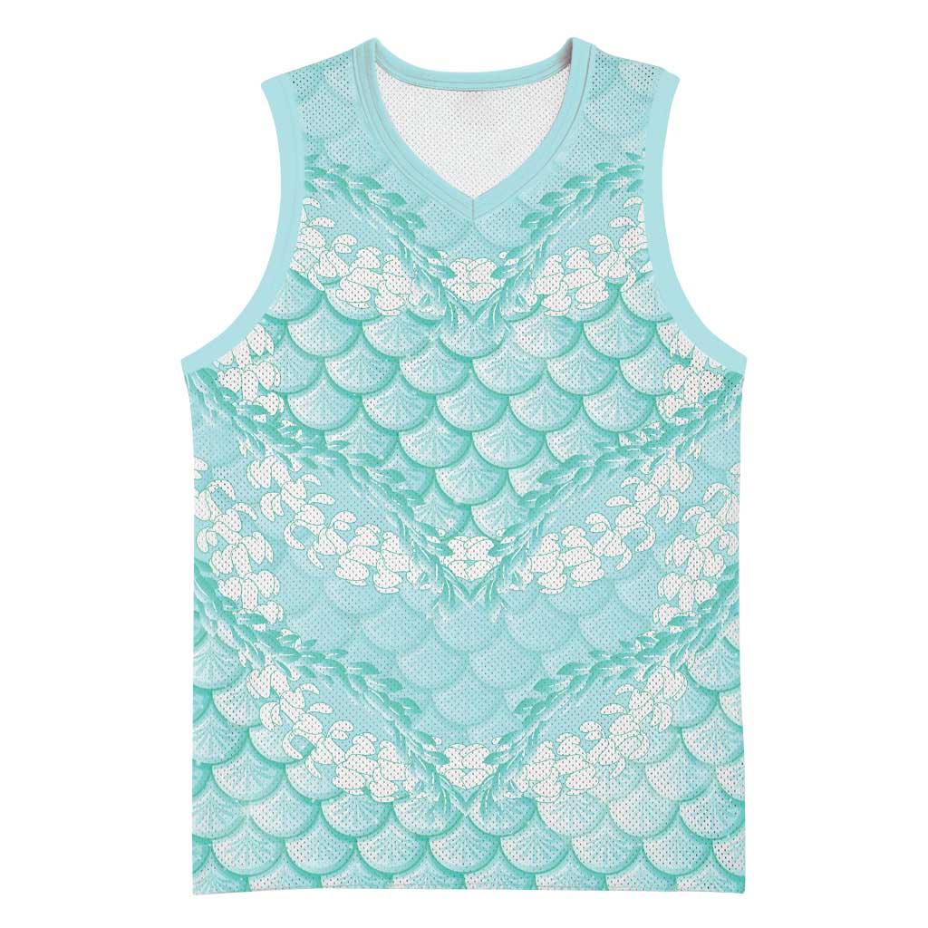 Light Turquoise Mermaid Puakenikeni Maile Lei Basketball Jersey