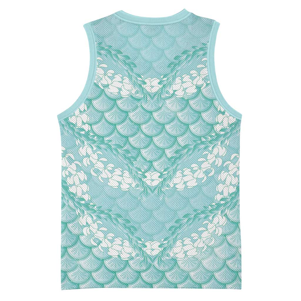 Light Turquoise Mermaid Puakenikeni Maile Lei Basketball Jersey