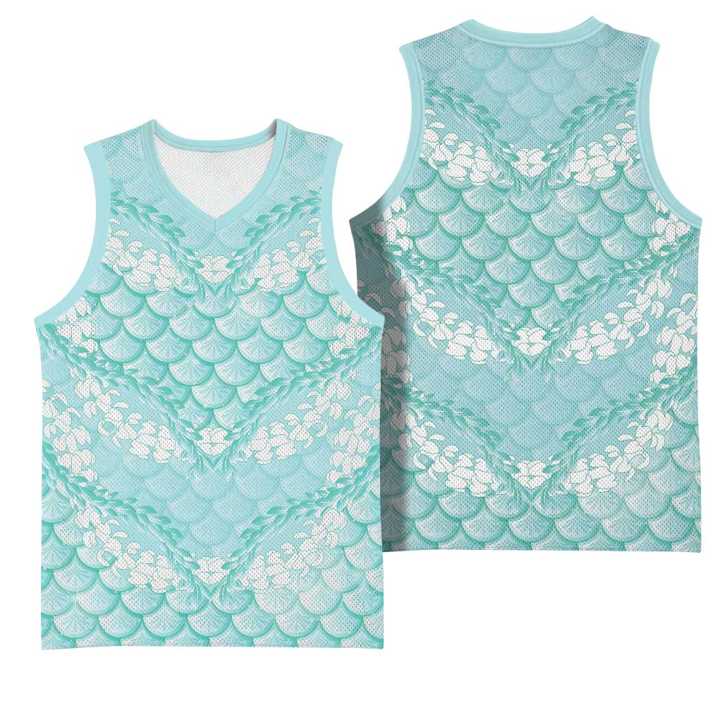 Light Turquoise Mermaid Puakenikeni Maile Lei Basketball Jersey