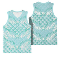Light Turquoise Mermaid Puakenikeni Maile Lei Basketball Jersey
