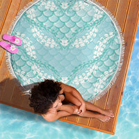 Light Turquoise Mermaid Puakenikeni Maile Lei Beach Blanket
