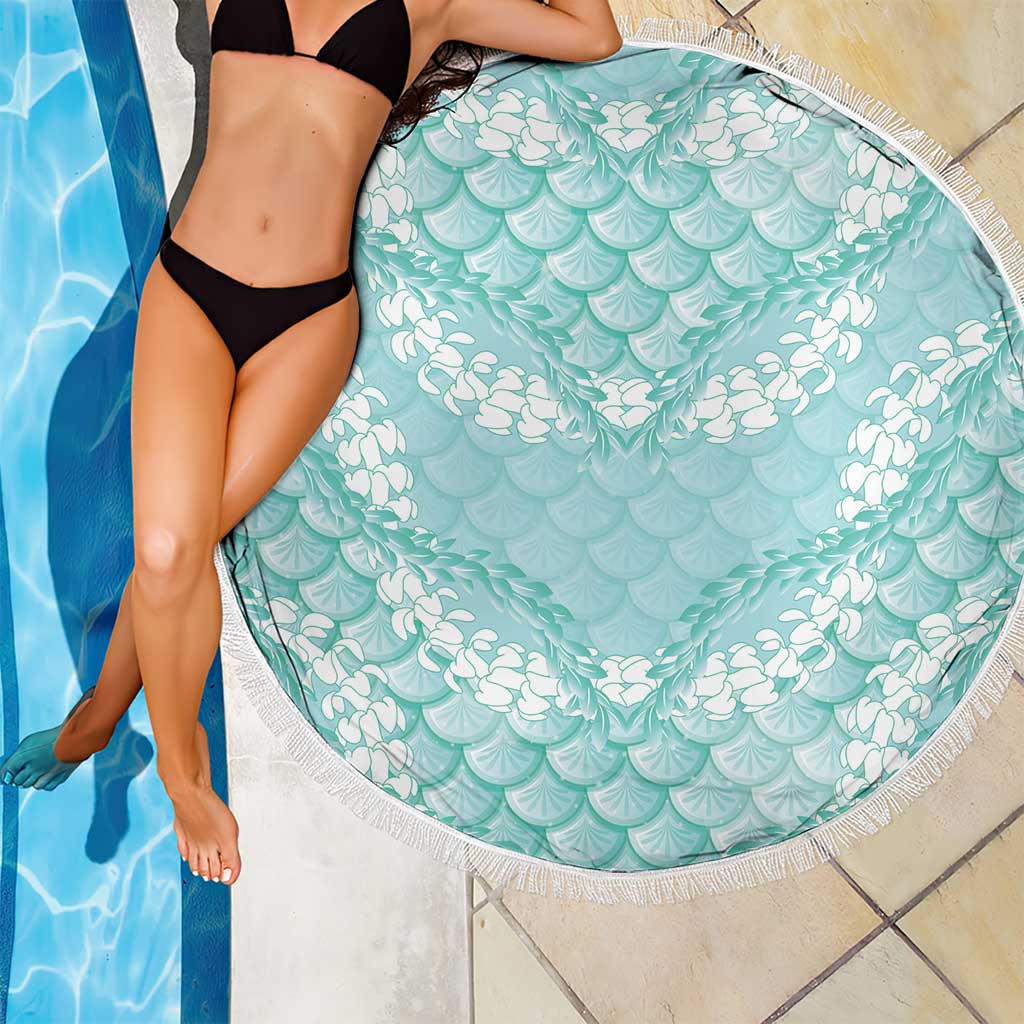 Light Turquoise Mermaid Puakenikeni Maile Lei Beach Blanket