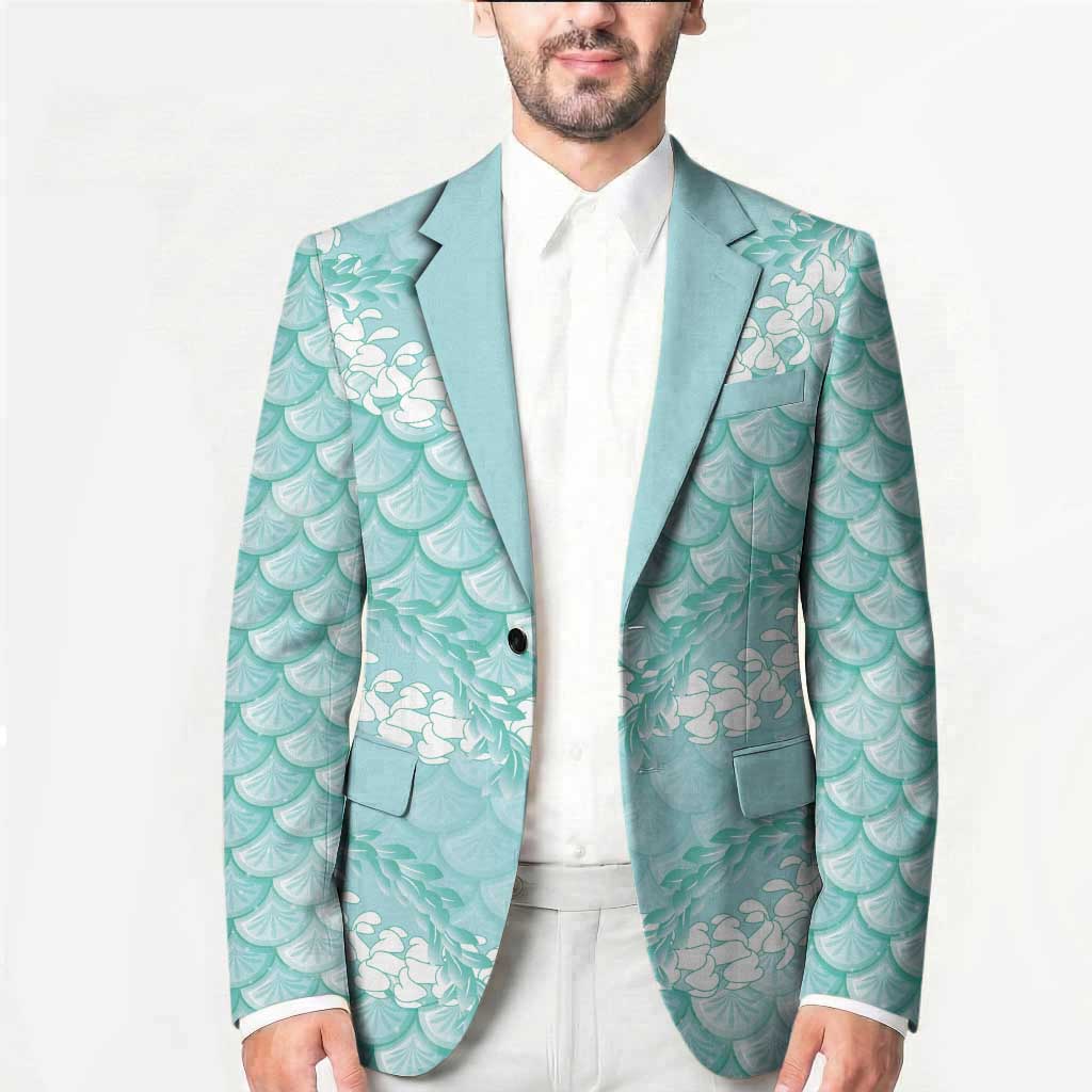 Light Turquoise Mermaid Puakenikeni Maile Lei Blazer