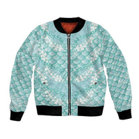 Light Turquoise Mermaid Puakenikeni Maile Lei Bomber Jacket