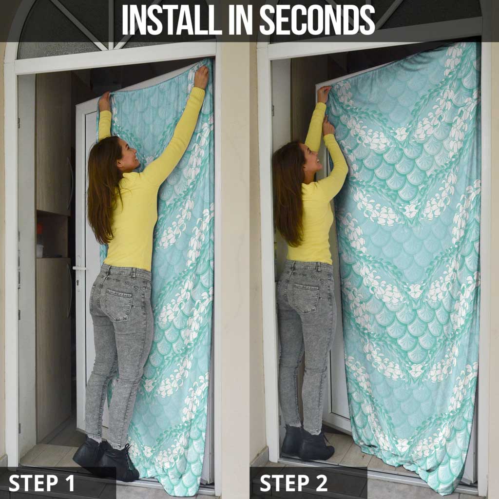 Light Turquoise Mermaid Puakenikeni Maile Lei Door Cover