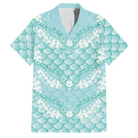 Light Turquoise Mermaid Puakenikeni Maile Lei Family Matching Mermaid Dress and Hawaiian Shirt