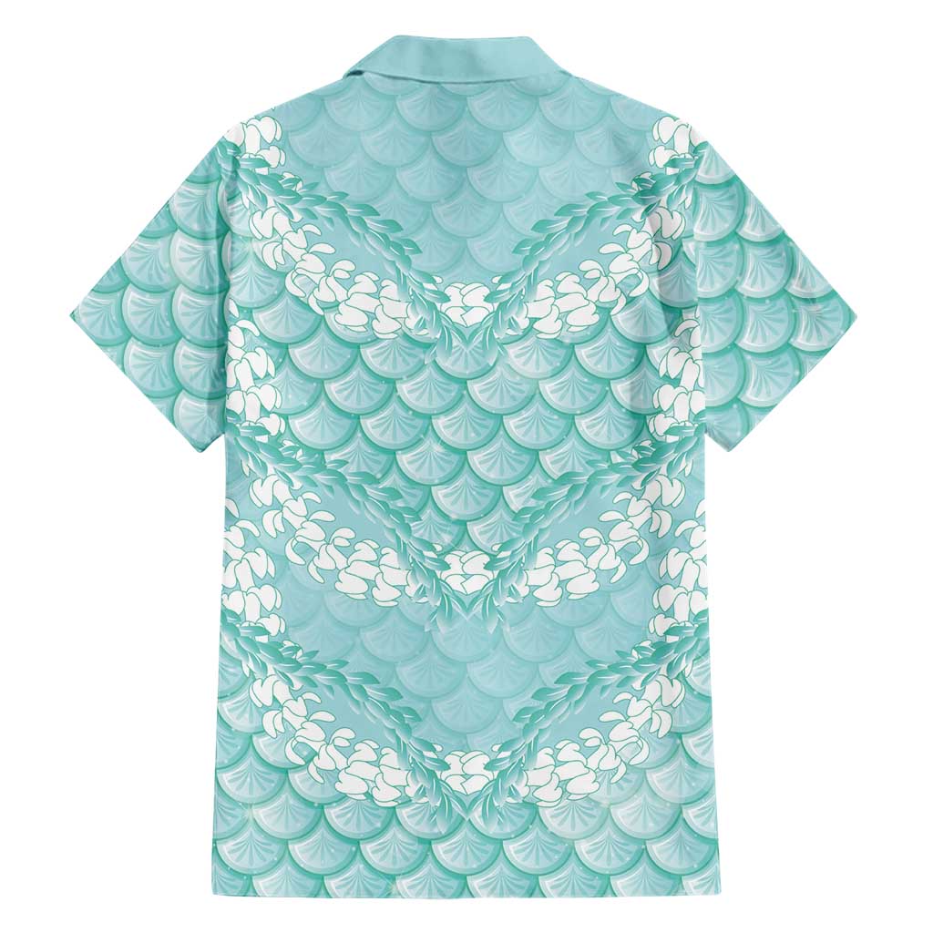 Light Turquoise Mermaid Puakenikeni Maile Lei Family Matching Mermaid Dress and Hawaiian Shirt