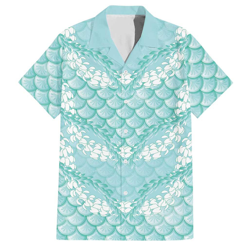 Light Turquoise Mermaid Puakenikeni Maile Lei Hawaiian Shirt
