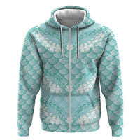 Light Turquoise Mermaid Puakenikeni Maile Lei Hoodie LT01 Zip Hoodie Turquoise - Polynesian Pride