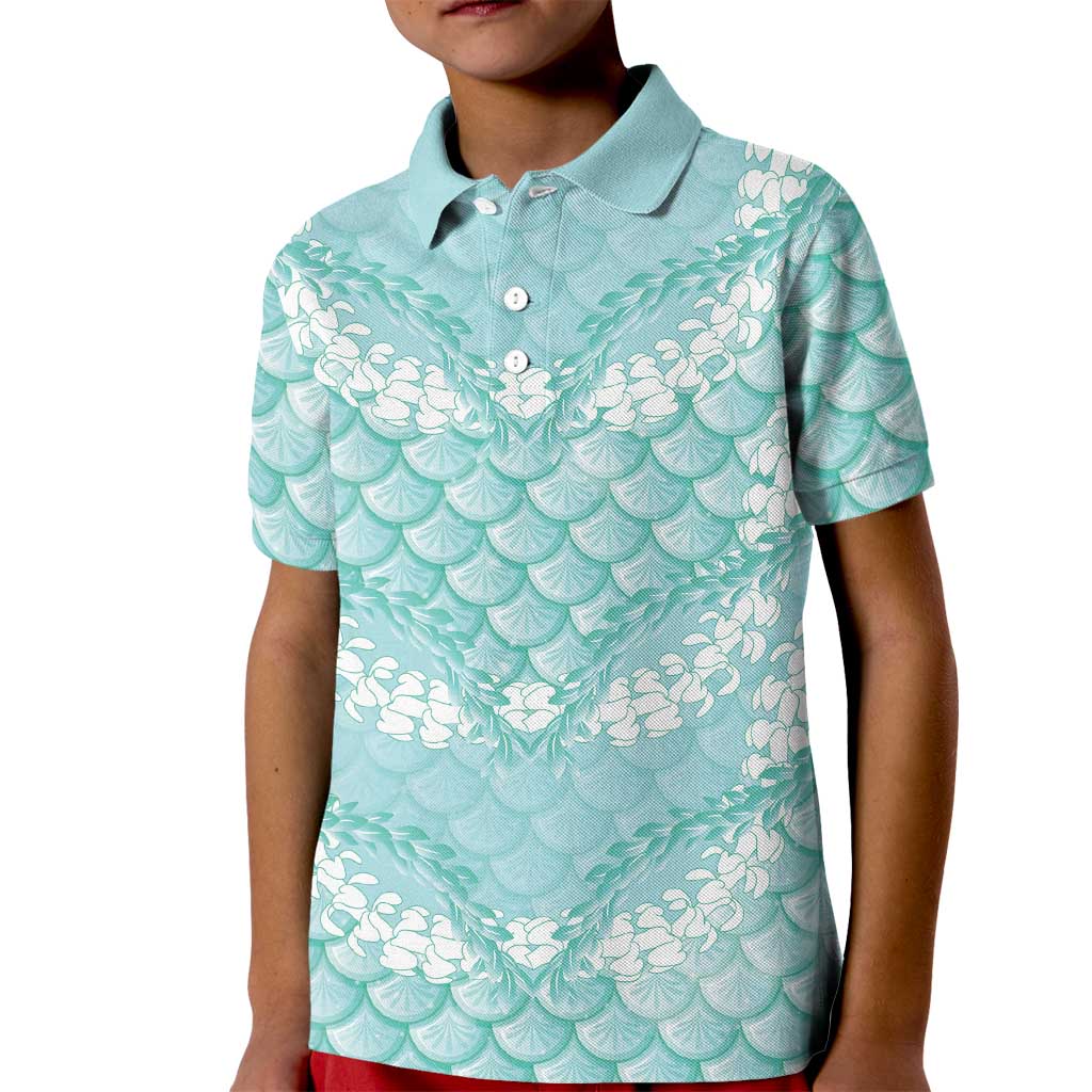 Light Turquoise Mermaid Puakenikeni Maile Lei Kid Polo Shirt
