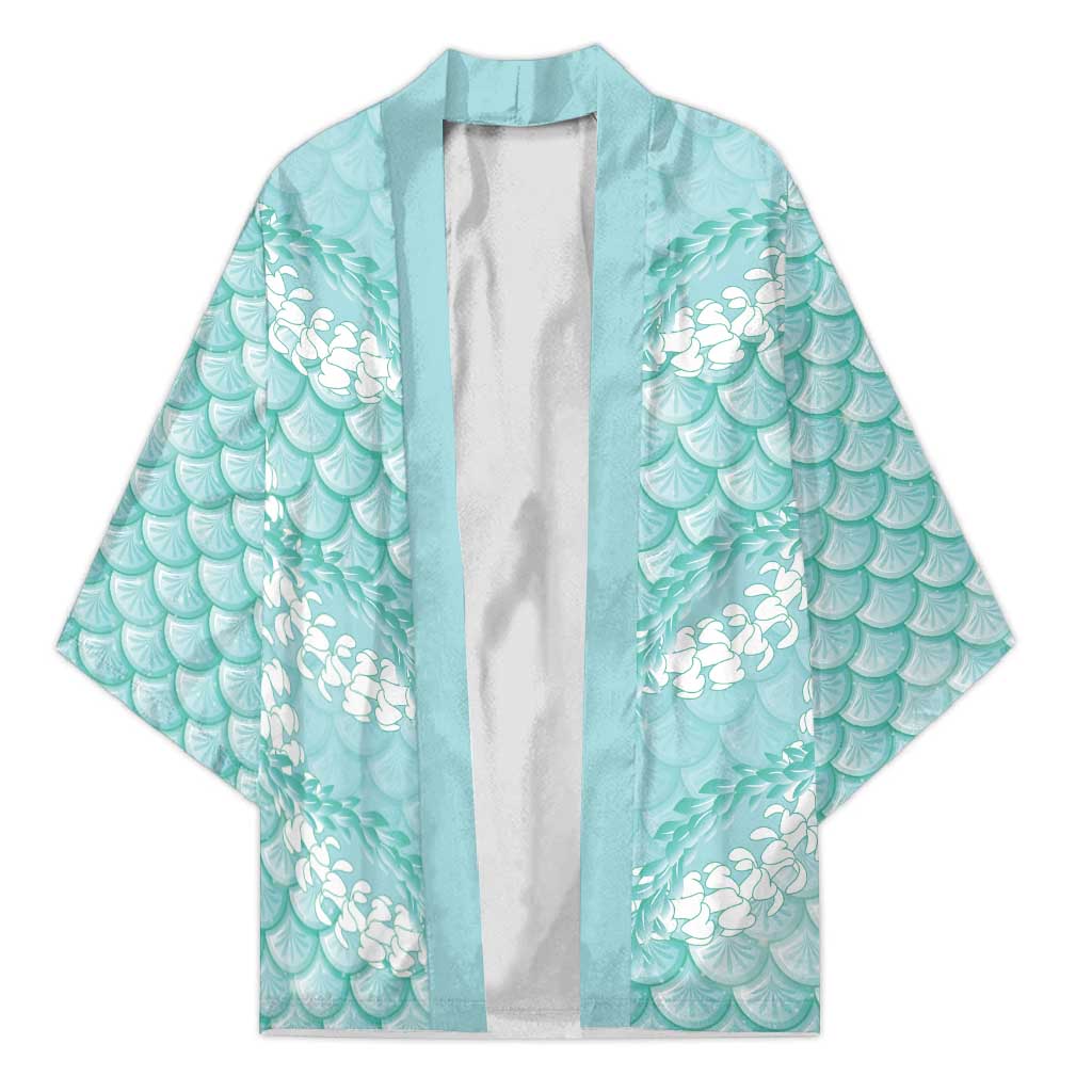 Light Turquoise Mermaid Puakenikeni Maile Lei Kimono
