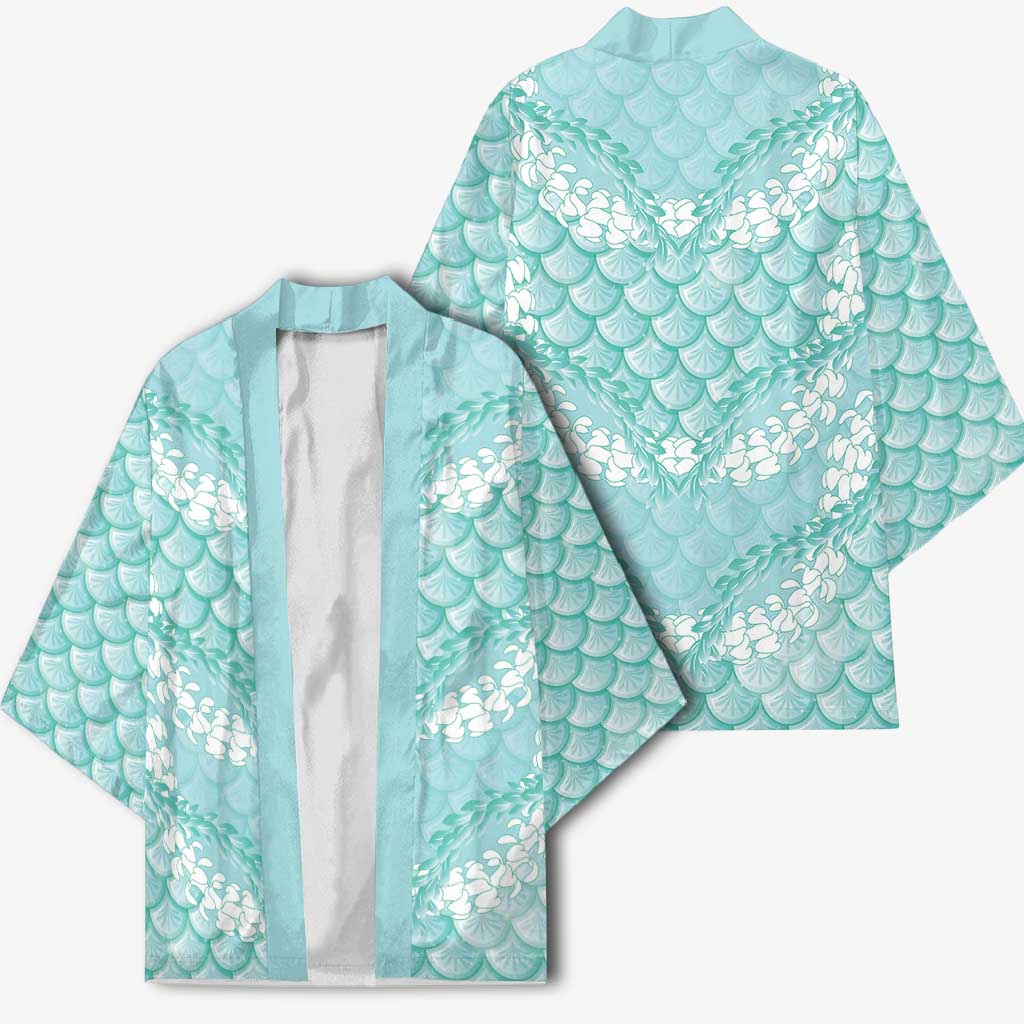 Light Turquoise Mermaid Puakenikeni Maile Lei Kimono