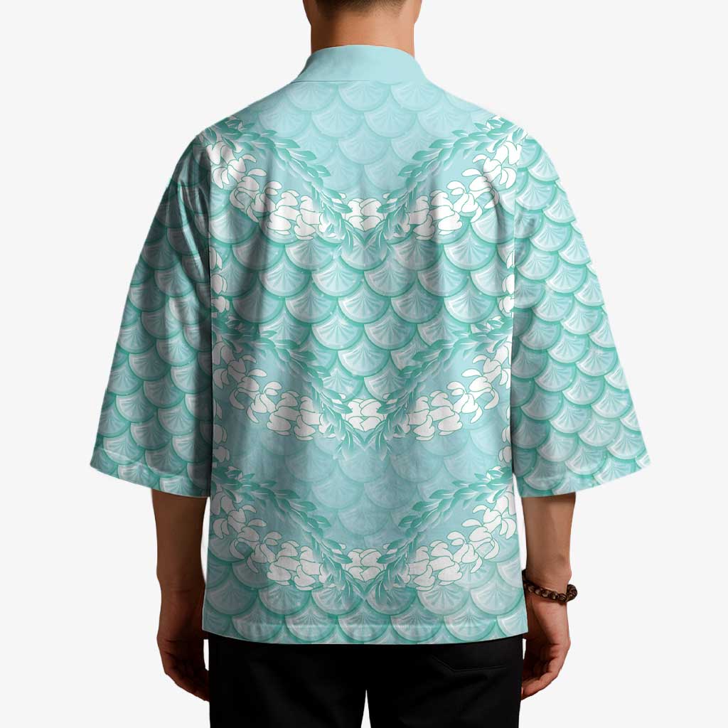 Light Turquoise Mermaid Puakenikeni Maile Lei Kimono