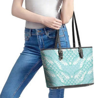 Light Turquoise Mermaid Puakenikeni Maile Lei Leather Tote Bag LT01 - Polynesian Pride