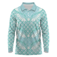 Light Turquoise Mermaid Puakenikeni Maile Lei Long Sleeve Polo Shirt