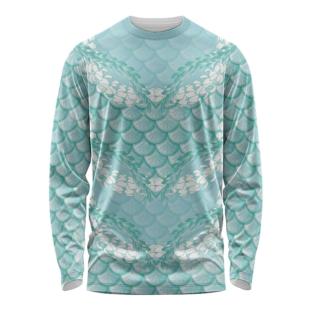 Light Turquoise Mermaid Puakenikeni Maile Lei Long Sleeve Shirt