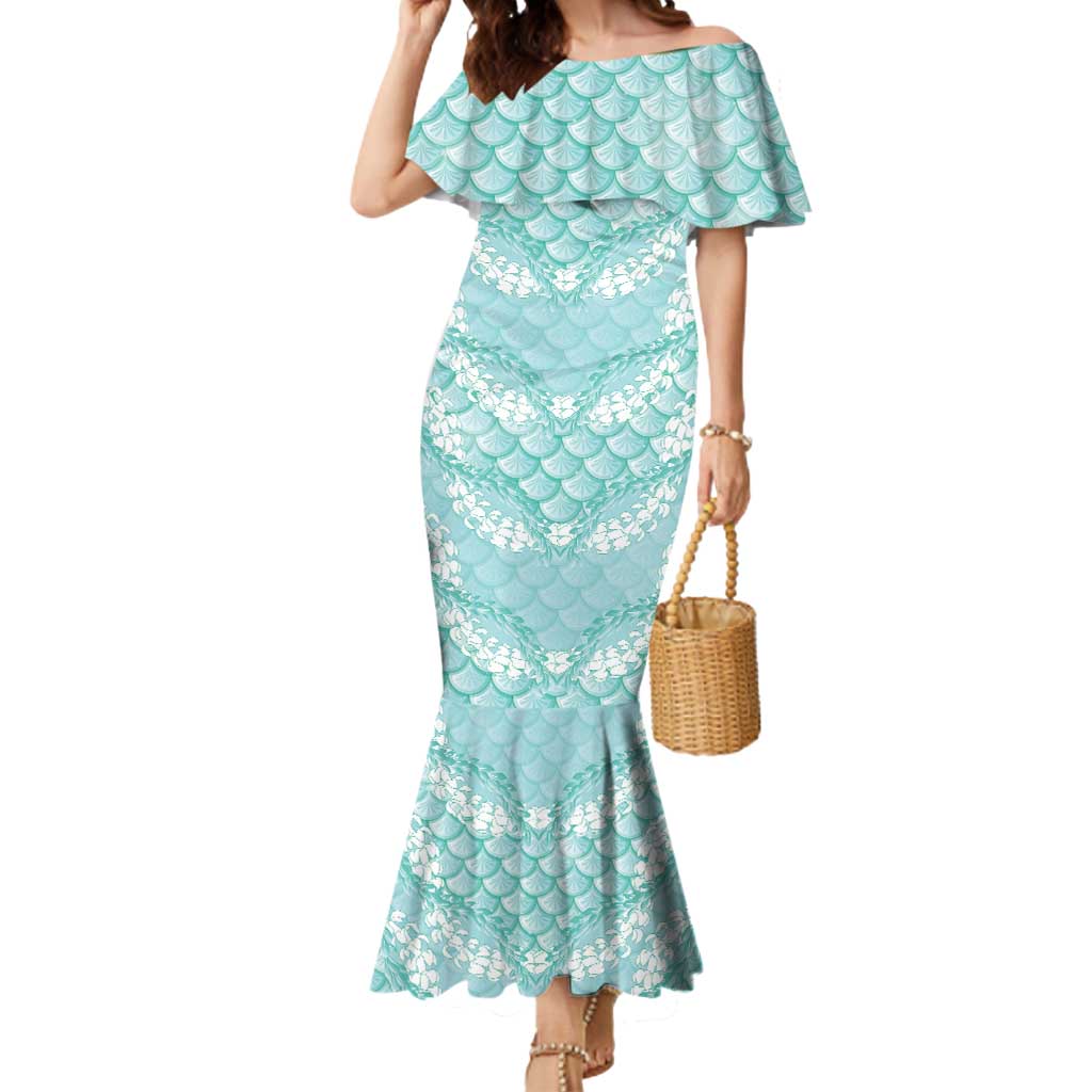 Light Turquoise Mermaid Puakenikeni Maile Lei Mermaid Dress