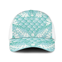 Light Turquoise Mermaid Puakenikeni Maile Lei Mesh Trucker Cap