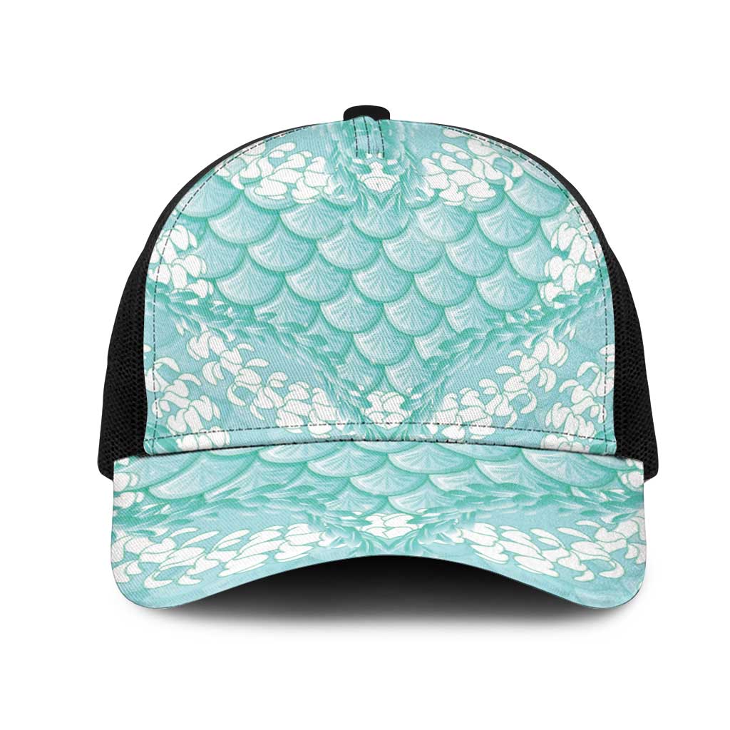 Light Turquoise Mermaid Puakenikeni Maile Lei Mesh Trucker Cap