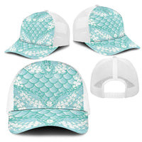 Light Turquoise Mermaid Puakenikeni Maile Lei Mesh Trucker Cap