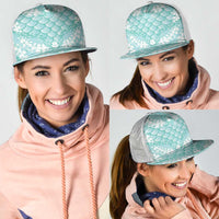 Light Turquoise Mermaid Puakenikeni Maile Lei Mesh Trucker Cap