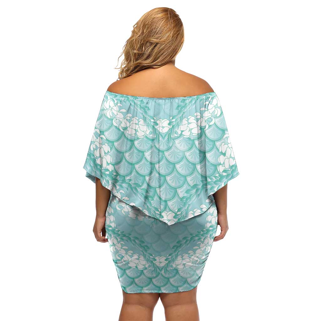 Light Turquoise Mermaid Puakenikeni Maile Lei Off Shoulder Short Dress