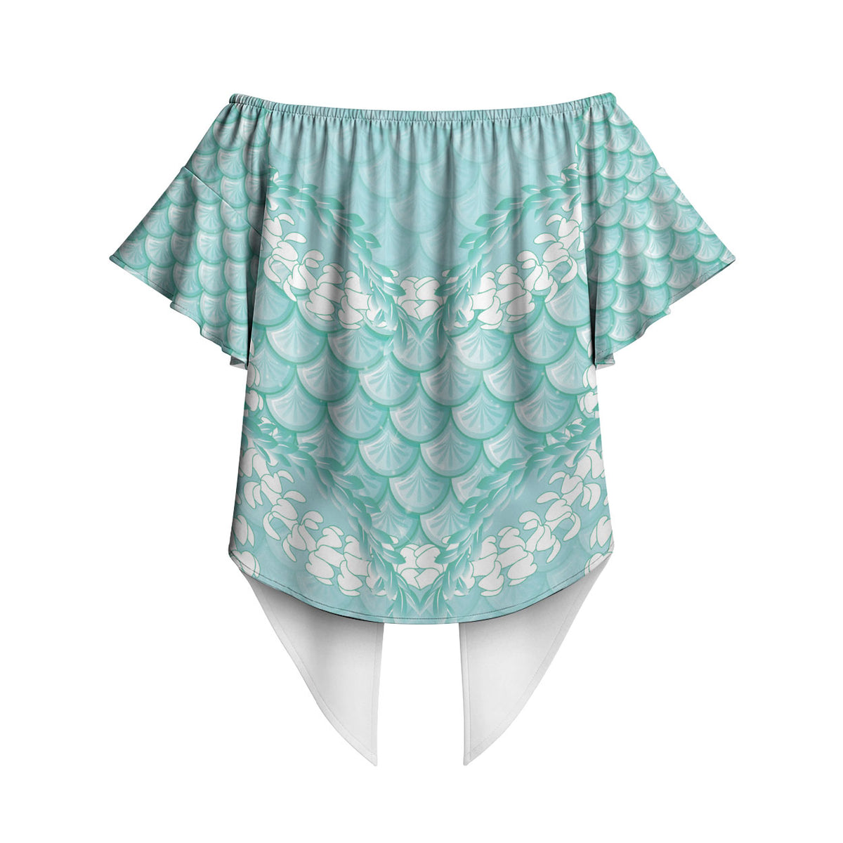 Light Turquoise Mermaid Puakenikeni Maile Lei Off Shoulder Wrap Waist Top LT01 - Polynesian Pride