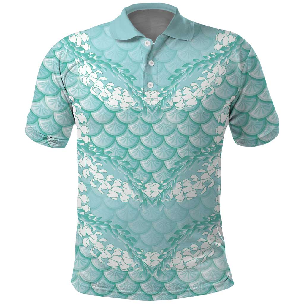 Light Turquoise Mermaid Puakenikeni Maile Lei Polo Shirt