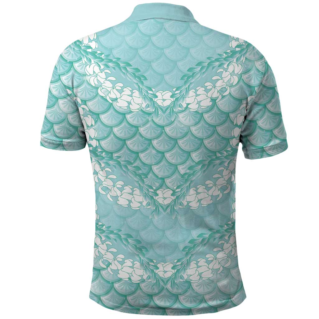 Light Turquoise Mermaid Puakenikeni Maile Lei Polo Shirt