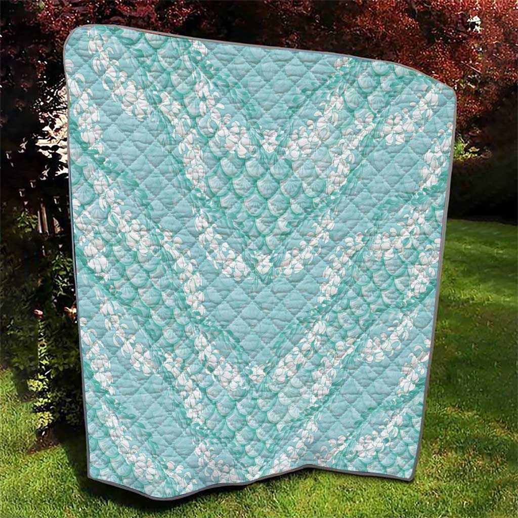 Light Turquoise Mermaid Puakenikeni Maile Lei Quilt