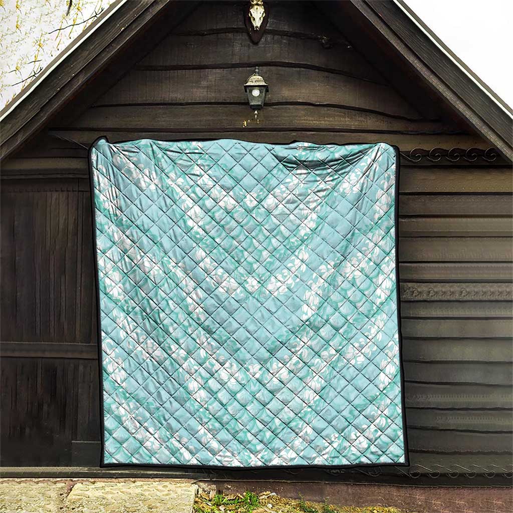 Light Turquoise Mermaid Puakenikeni Maile Lei Quilt