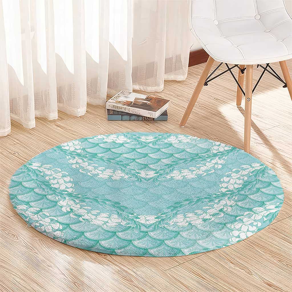 Light Turquoise Mermaid Puakenikeni Maile Lei Round Carpet LT01 - Polynesian Pride