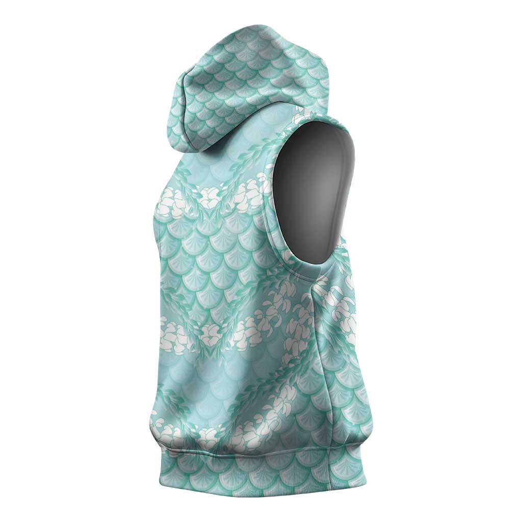 Light Turquoise Mermaid Puakenikeni Maile Lei Sleeveless Hoodie LT01 - Polynesian Pride
