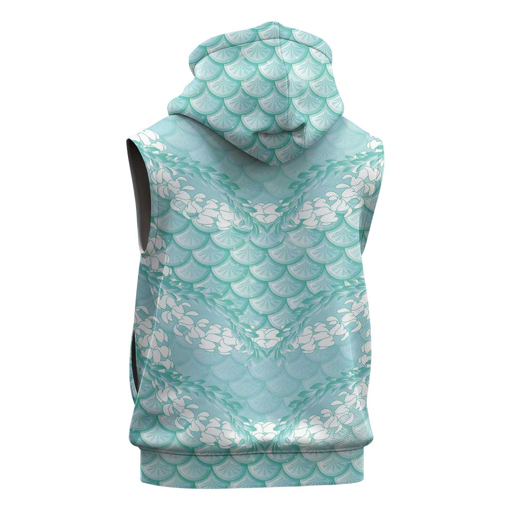 Light Turquoise Mermaid Puakenikeni Maile Lei Sleeveless Zip Hoodie
