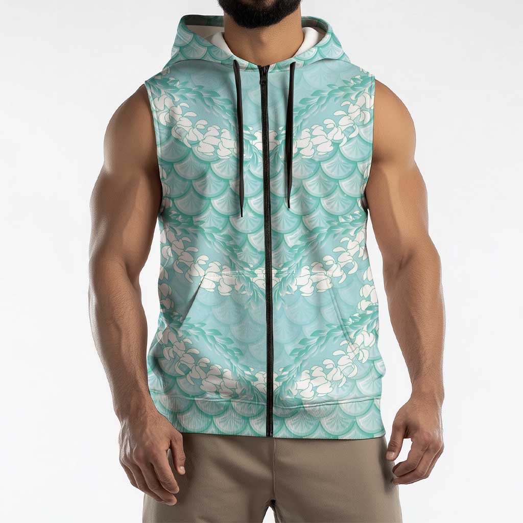Light Turquoise Mermaid Puakenikeni Maile Lei Sleeveless Zip Hoodie